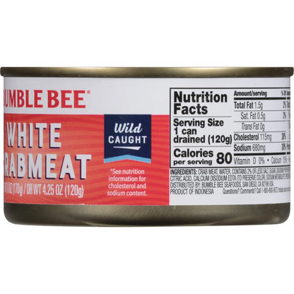 Bumble Bee White Flake Crabmeat in Water, 6 oz Can (Pack of 12) – Wild Caught, 16g Protein & 1g Carb per Serving - Gluten Free - Great Use in Crab and Seafood Recipes