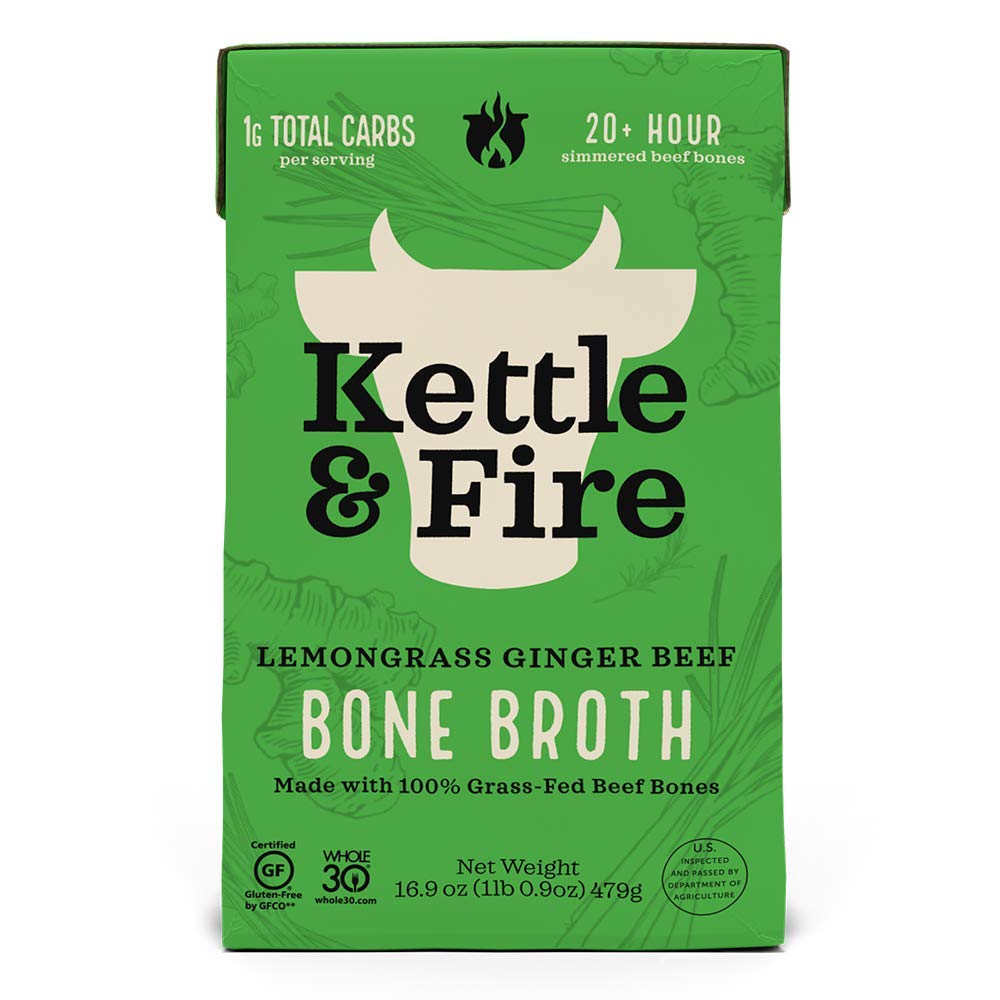 Kettle and Fire Classic Beef Bone Broth, Keto, Paleo, and Whole 30 Approved, Gluten Free, High in Protein and Collagen (6 Pack)