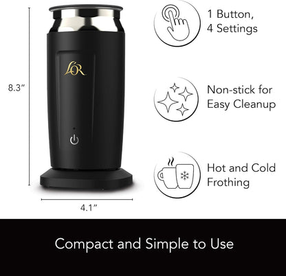 L'OR Barista Milk Frother and Steamer, Automatic Hot and Cold Foam Maker and Milk Warmer, 8.5oz/250ml, Black