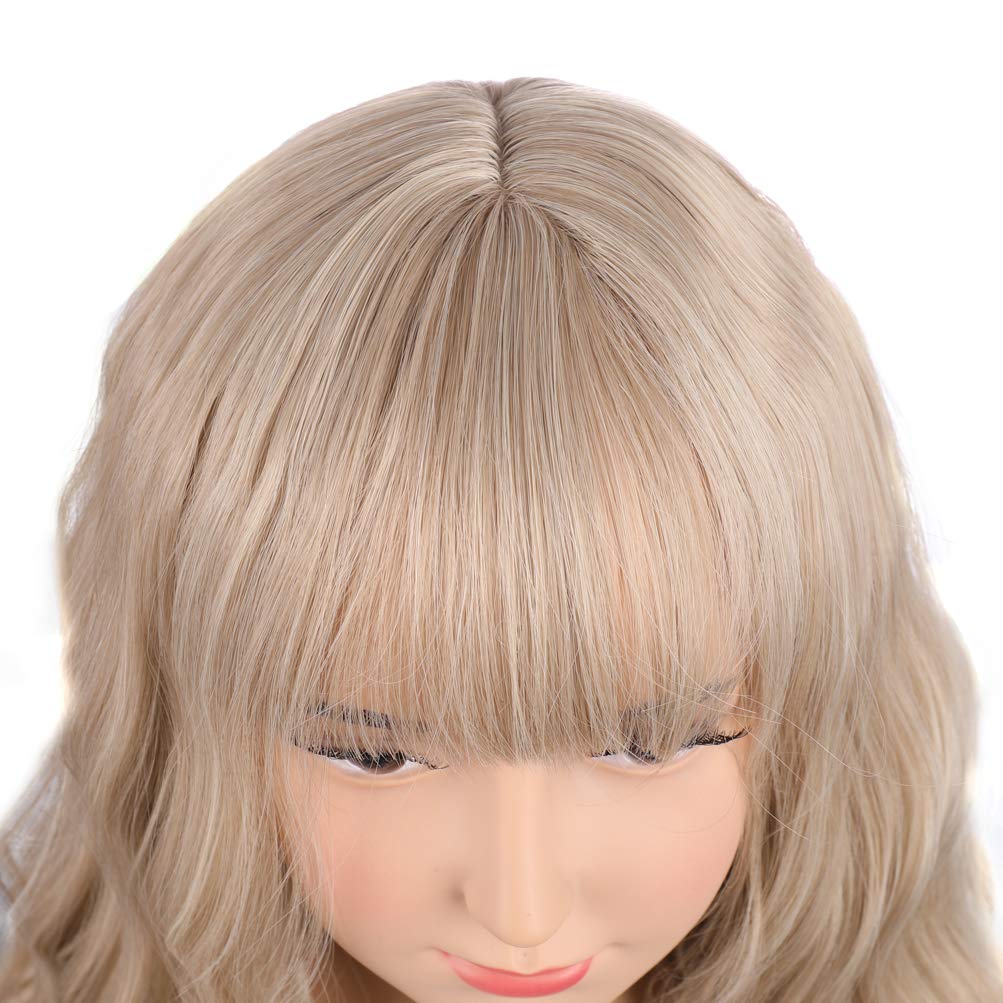 Blonde Wig Kids Child Wig Short Wavy Wig with Bangs Flaxen Blonde Wig Synthetic Girls Wig Cosplay Halloween Party Costume Wig (Flaxen Blonde)