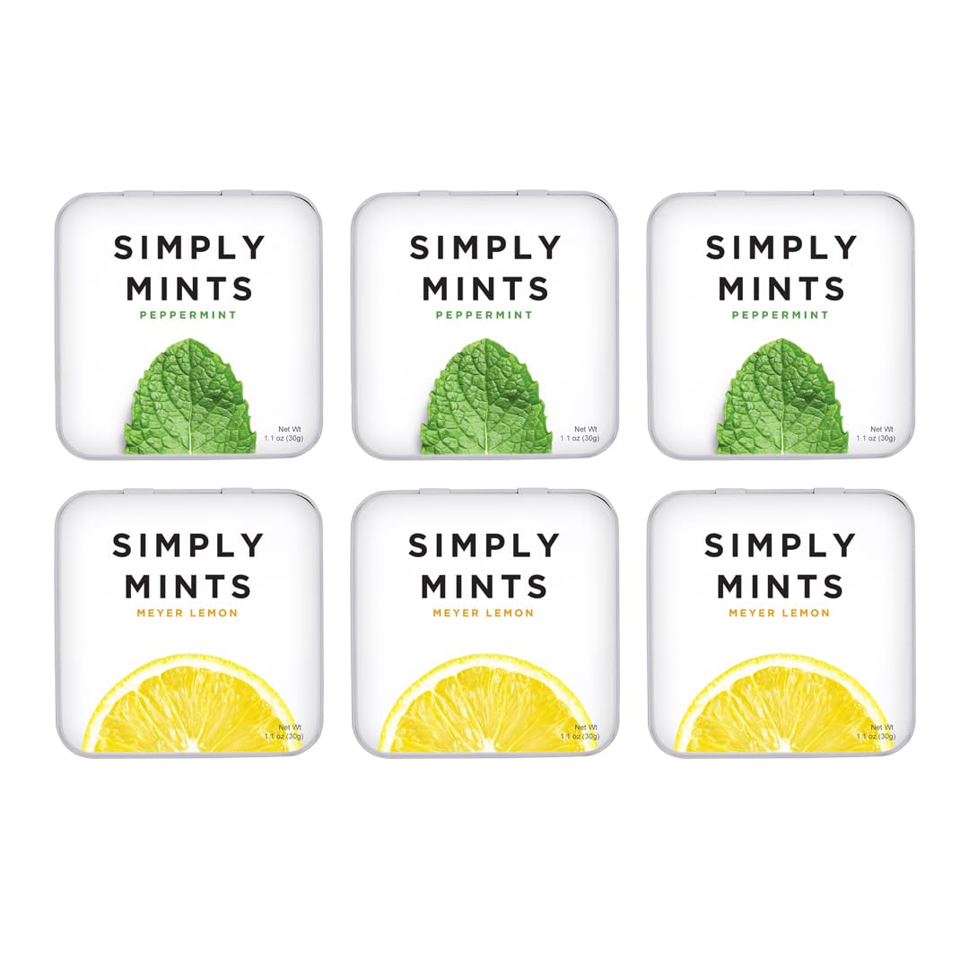 Natural Breath Mints by Simply Gum | Peppermint | Pack of Six (180 Pieces Total) | Breath Freshening, Vegan, Non-GMO, Nothing Artificial