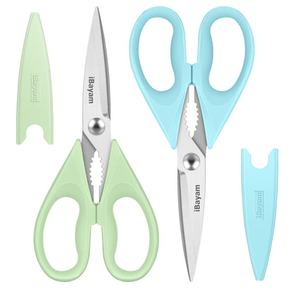 Kitchen Shears, iBayam Kitchen Scissors All Purpose Heavy Duty Meat Scissors Poultry Shears, Dishwasher Safe Food Cooking Scissors Stainless Steel Utility Scissors, 2-Pack, Black, Aqua Sky