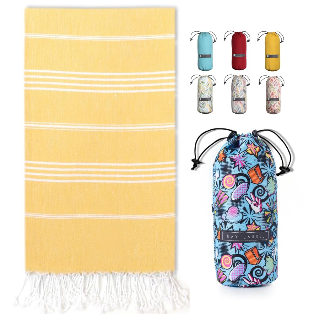 BAY LAUREL Turkish Beach Towel with Travel Bag 39 x 71 Quick Dry Sand Free Lightweight Large Oversized Towels Light