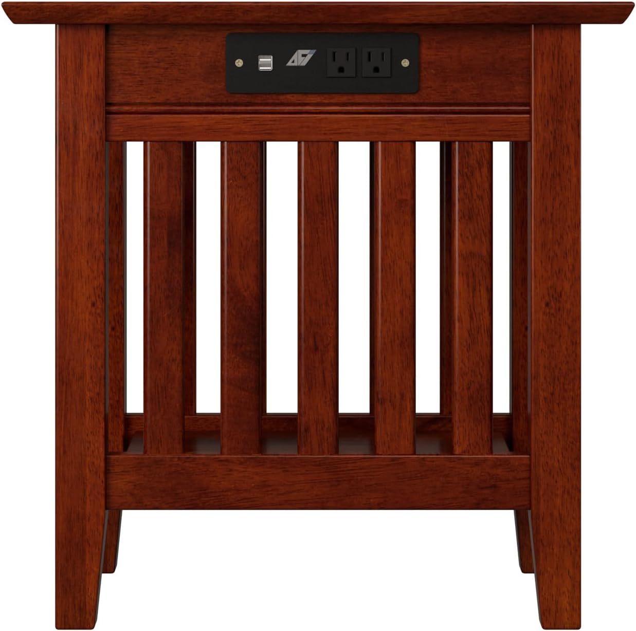 Atlantic Furniture Mission Chair Side Table with Charging Station, Walnut, "chair side table (22"" x 14"")"