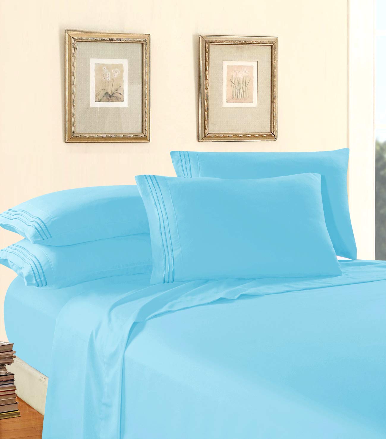 Elegant Comfort Luxury 1500 Premium Hotel Quality Microfiber 4-Piece Sheet Set - Wrinkle Resistant, All Around Elastic Fitted Sheet, Deep Pocket up to 16", Twin/Twin XL, Aqua