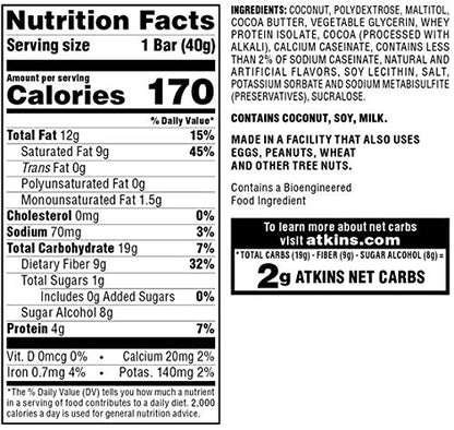 Atkins Endulge Caramel Nut Chew Bar, Dessert Favorite, 1g Sugar, Good Source of Fiber, Low Sugar, 10 Count