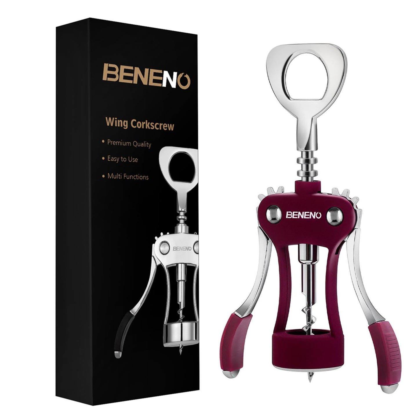 Wine Opener, Zinc Alloy Premium Wing Corkscrew Wine Bottle Opener with Multifunctional Bottles Opener, Sharp Corkscrew with Ergonomic Non-slip Wing Handle, Upgrade