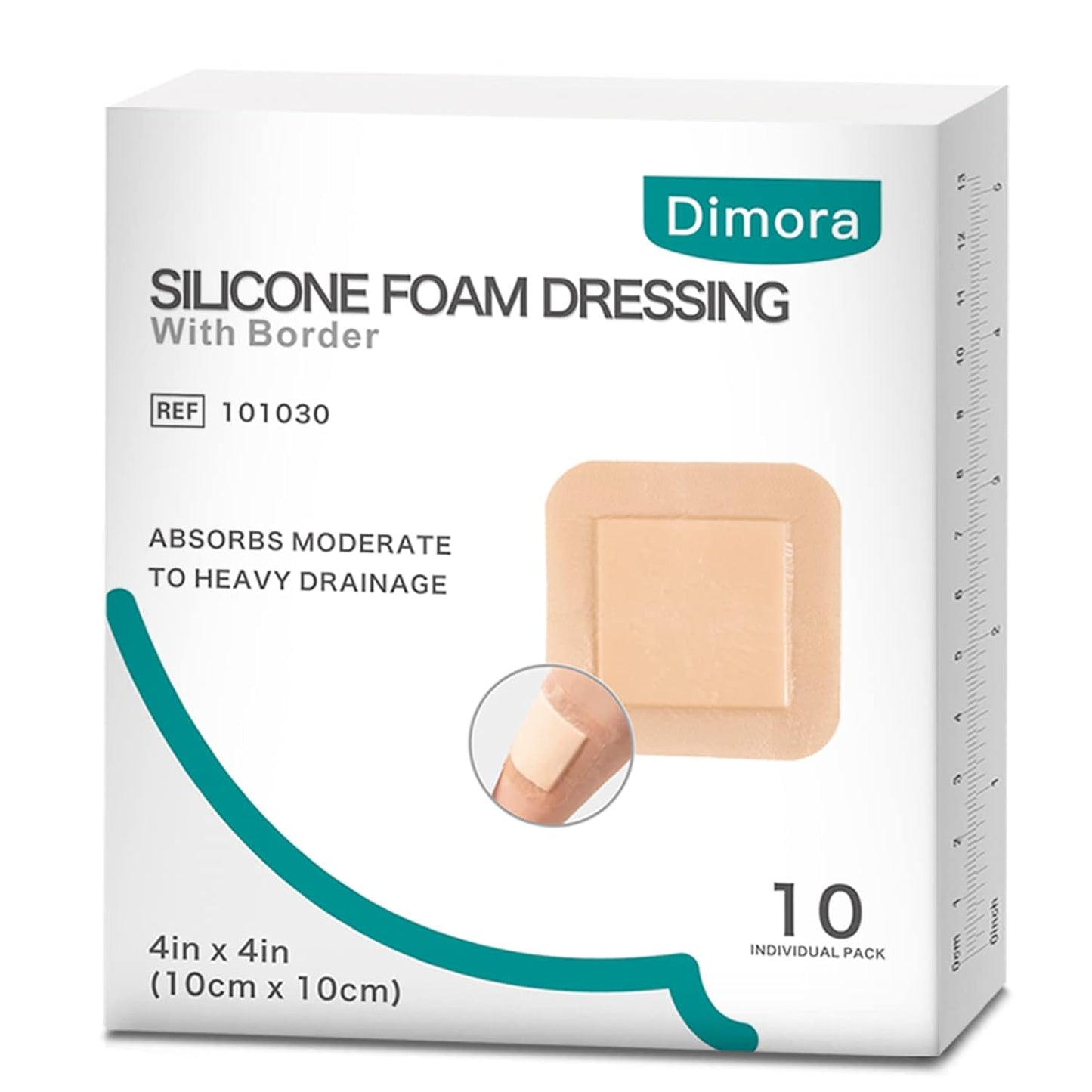 Dimora Silicone Foam Dressing with Border Adhesive 4"x4" Wound Dressing First Aid Bandage for Wound Care 10 Pack FSA/HSA Approved