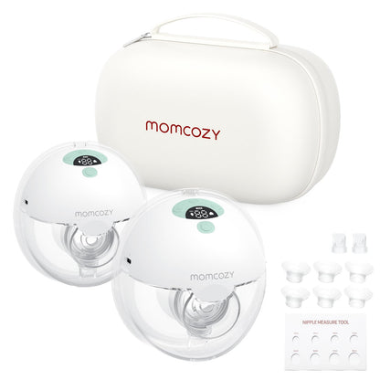 Momcozy Breast Pump Hands Free M5, Wearable Breast Pump of Baby Mouth Double-Sealed Flange with 3 Modes & 9 Levels, Electric Breast Pump Portable - 24mm, 2 Pack Quill Gray