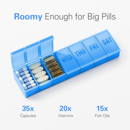 Barhon Pill Organizer Large, Weekly Pill Organizer, Travel Pill Box Medicine Pill Organizer, 7 Day Pill Case for Big Vitamin Supplements Fish Oil