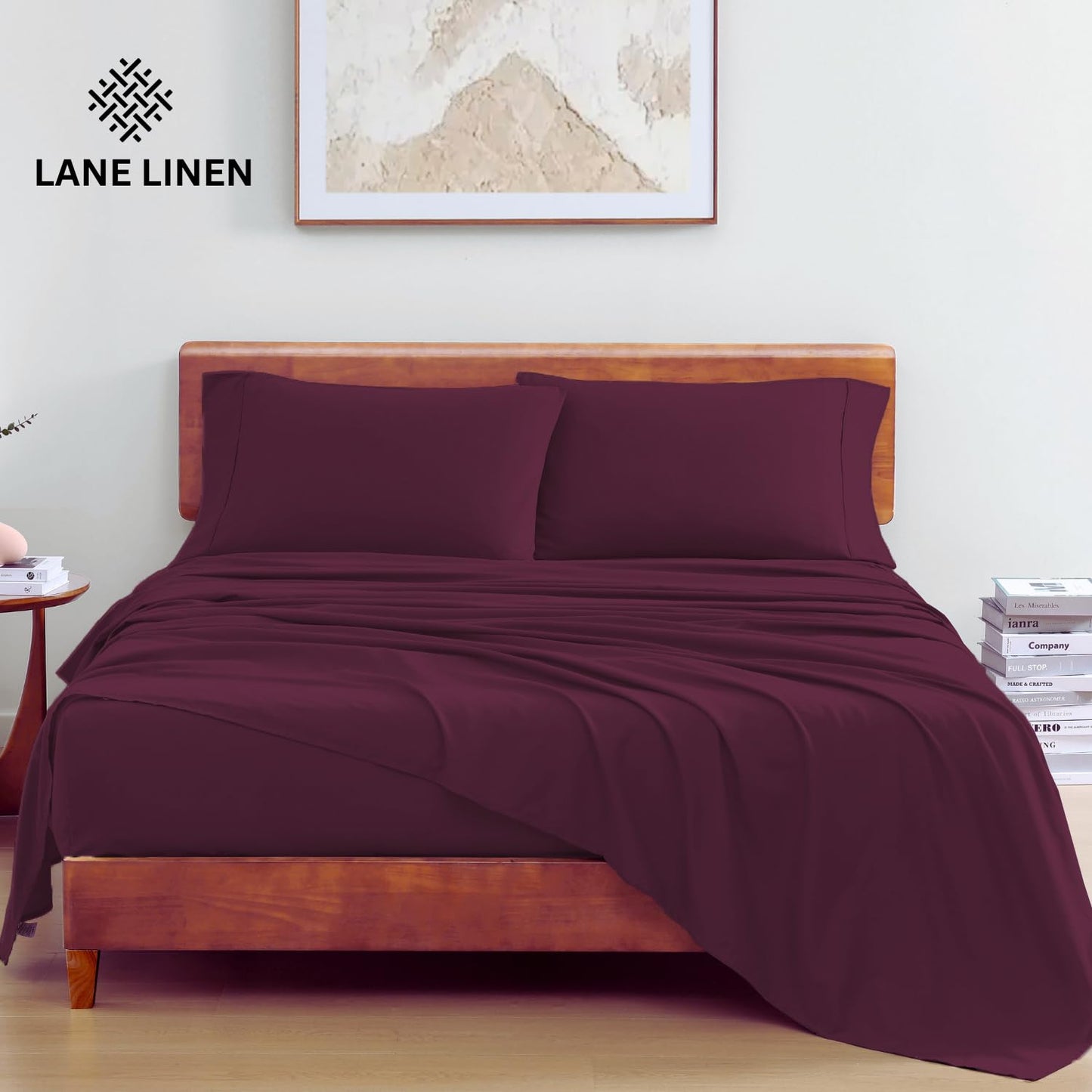 LANE LINEN 100% Organic Cotton Twin Sheets Set, 3Pc Twin Bed Sheets, Breathable Cotton Sheets Twin Size Bed Set, Dorm Room Essentials with 15" Twin Deep Pocket Fitted Sheet - White Sheets