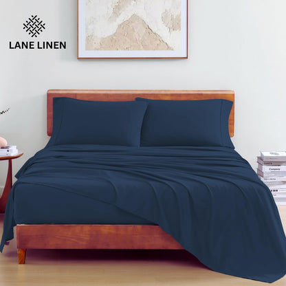 LANE LINEN 100% Organic Cotton Twin Sheets Set, 3Pc Twin Bed Sheets, Breathable Cotton Sheets Twin Size Bed Set, Dorm Room Essentials with 15" Twin Deep Pocket Fitted Sheet - White Sheets