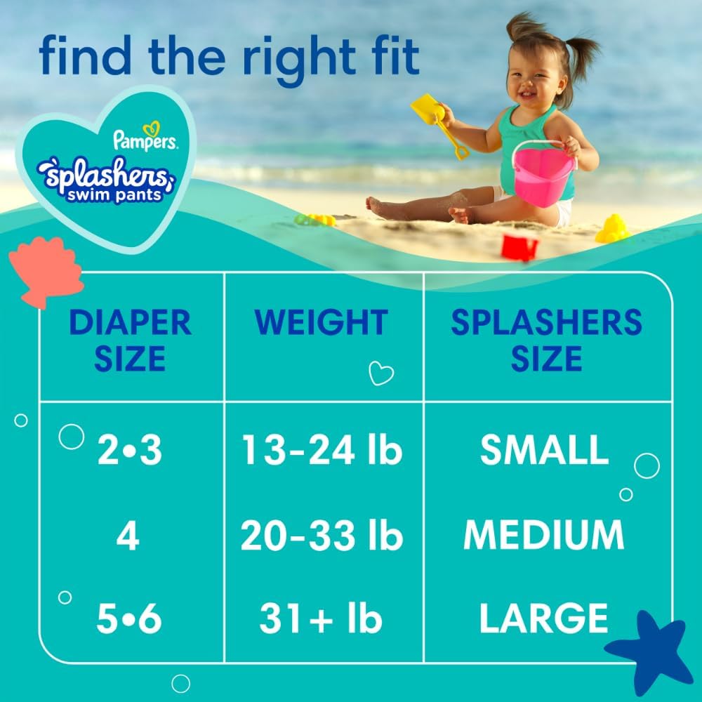 Pampers Splashers Swim Diapers - Size M, 18 Count, Gap-Free Disposable Baby Swim Pants