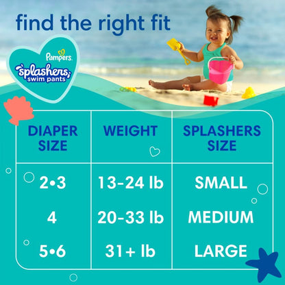 Pampers Splashers Swim Diapers - Size M, 18 Count, Gap-Free Disposable Baby Swim Pants