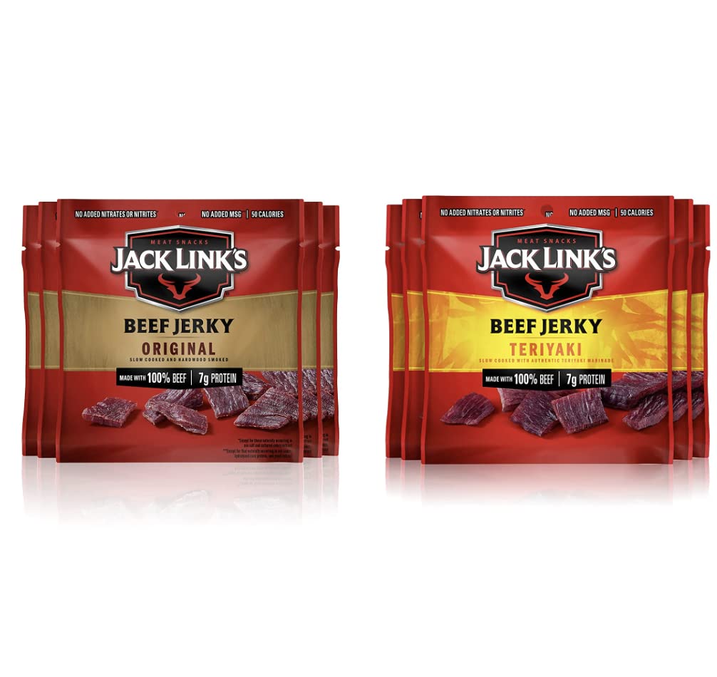 Jack Link's Beef Jerky, Original, Multipack Bags – Flavorful Meat Snacks for Lunches, Ready to Eat, Individual Packs - 7g of Protein, Made with 100% Beef – 0.625 oz (Pack of 20)