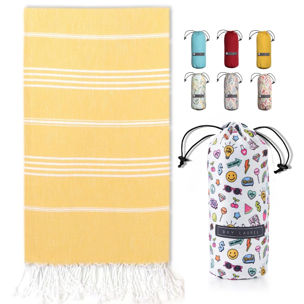 BAY LAUREL Turkish Beach Towel with Travel Bag 39 x 71 Quick Dry Sand Free Lightweight Large Oversized Towels Light