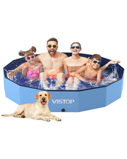 VISTOP Medium Foldable Dog Pool, Hard Plastic Shell Portable Swimming Pool for Dogs Cats and Kids Pet Puppy Bathing Tub Collapsible Kiddie Pool (37 inch.D x 7.8inch.H, Blue)