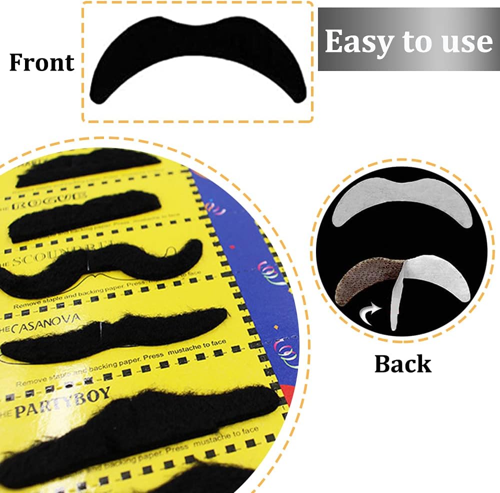 48 pcs Novelty Fake Mustaches,Mustache Party Supplies, Novelty Artificial Mustaches for Birthday,Halloween,Party Supplies,Masquerade,Black