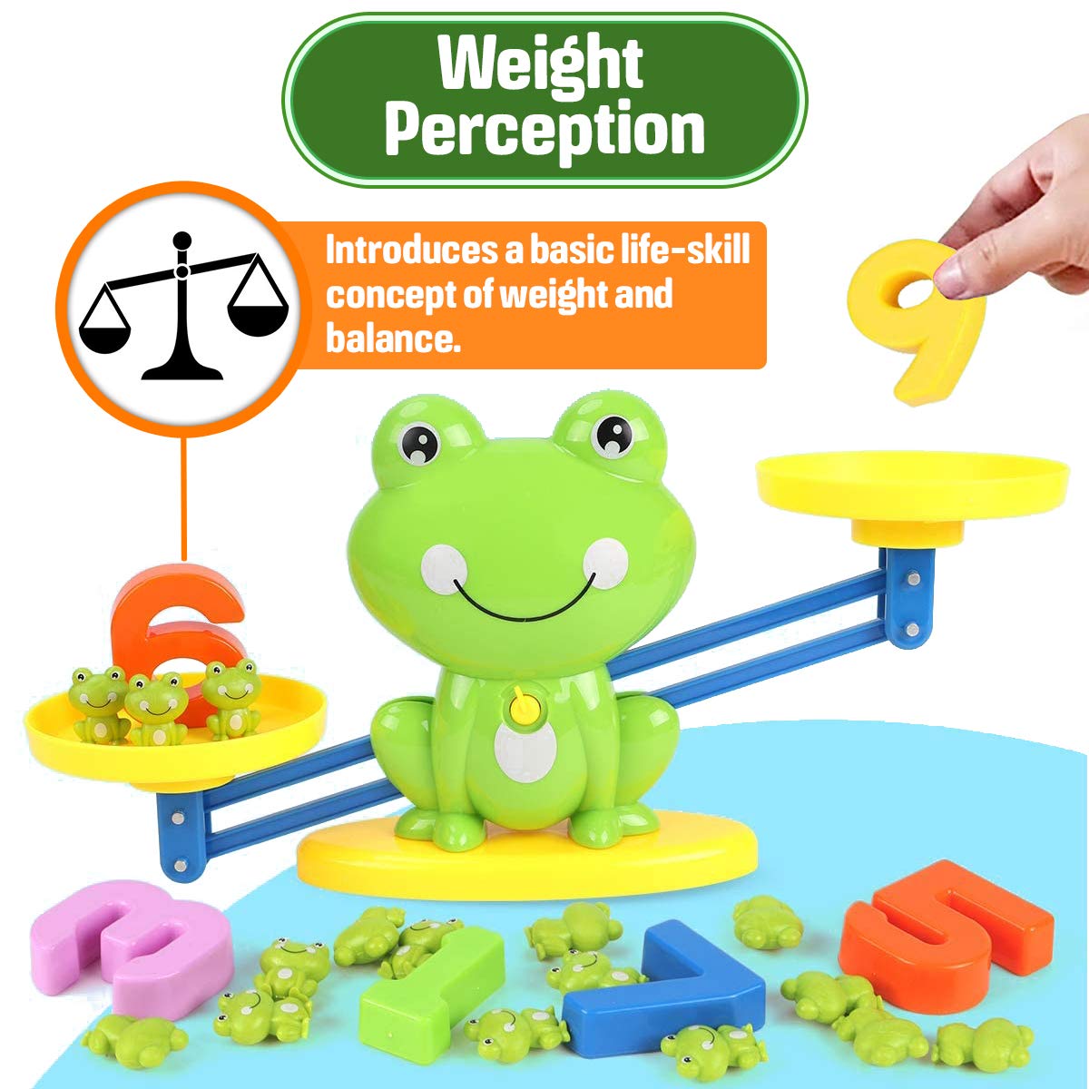 CozyBomB™ Homeschool Kindergarten Balance Board Game - Preschool Activities Math Learning Stem Montessori Cool Toys Educational with Frog Scale Cards Balancing Numbers for Kids Ages 3 4 5 6 Year Old