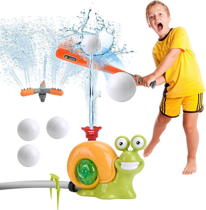 2 in 1 Outdoor Water Sprinkler Baseball Toy for Kids and Toddler, Backyard 360° Roating Snail Sprinkler Toy Tee Ball Games,Summer Splashing Fun Toys for 3 4 5 6 7 8 Year Old Boys Girls Gift