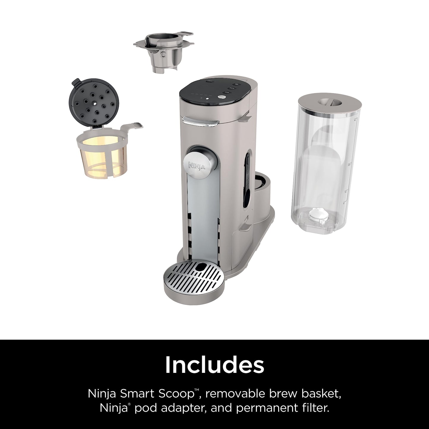 Ninja PB041ST Pods & Grounds Single-Serve Coffee Maker, K-Cup Pod Compatible, Brews Grounds, Compact Design, 56-oz. Reservoir, 6-oz. Cup to 24-oz. Travel Mug Brew Sizes, Iced Coffee Maker, Stone