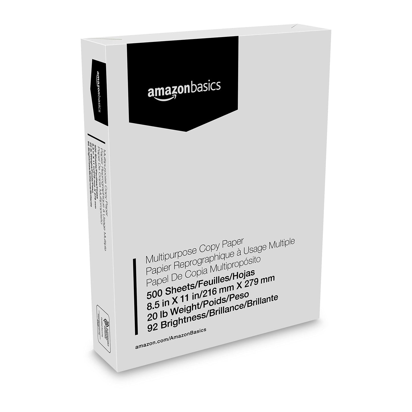 Amazon Basics Multipurpose Copy Printer Paper, 8.5" x 11", 20 lb, 3 Reams, 1500 Sheets, 92 Bright, White