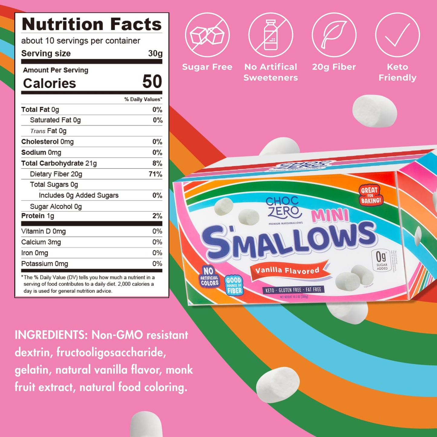 ChocZero Sugar Free Marshmallows, Keto Marshmallow, Gluten Free, 0g Fat, Zero Sugars, Healthy Low Carb, 10.5 Oz