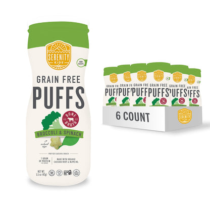 Serenity Kids 6+ Months Grain Free Puffs Toddler & Baby Snack | No Added Sugar, Gluten & Rice Free, Allergen Free | Made with Organic Cassava, Veggies, and Herbs | Puffs Variety Pack | 6 Count