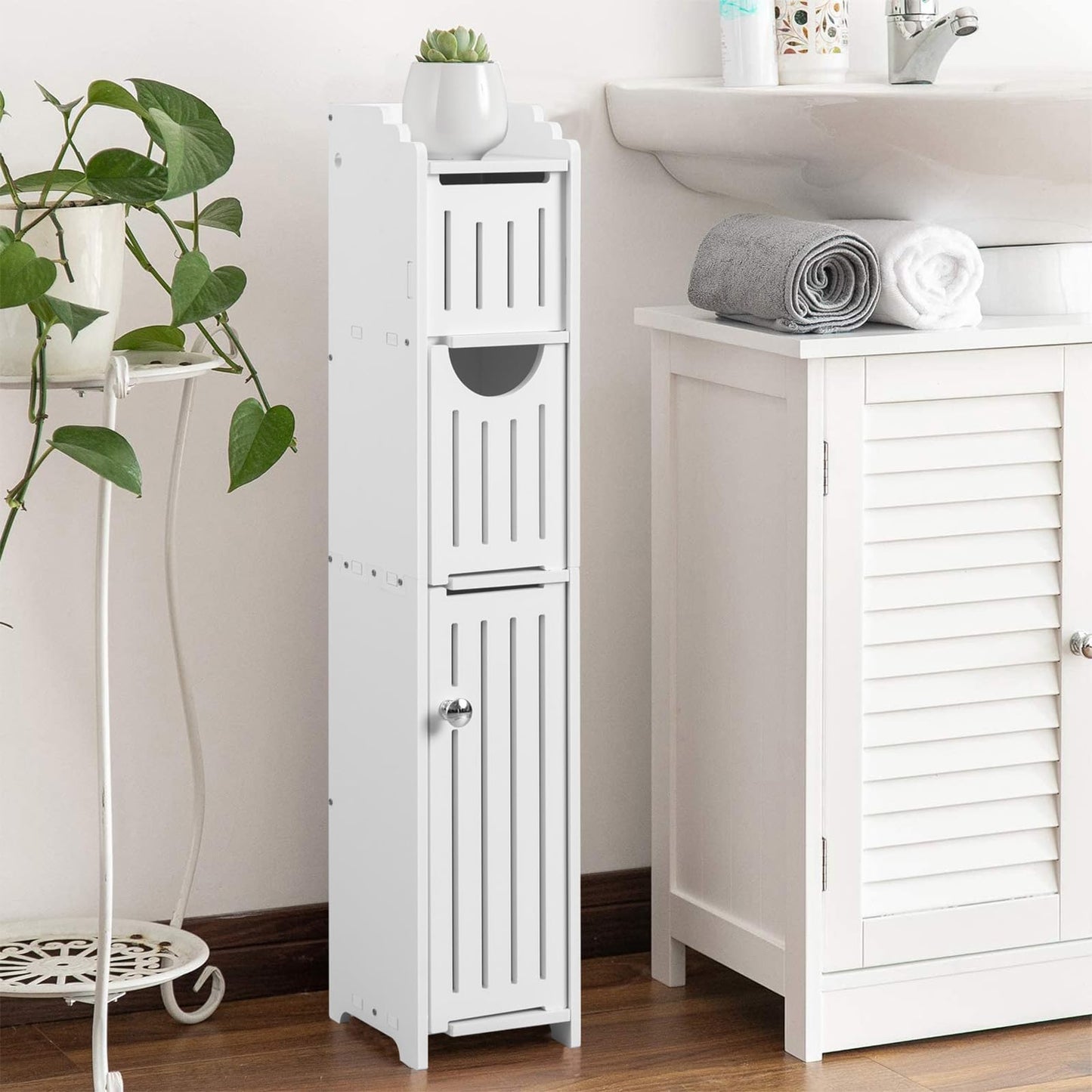 AOJEZOR Bathroom Storage Cabinet: Small Bathroom Storage Cabinet for Small Space - Toilet Paper Cabinet Fit for Small Roll - White