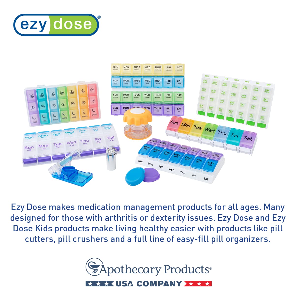 EZY DOSE Weekly (7-Day) AM/PM Pill Case, Medicine Planner, Vitamin Organizer Box, Small Pop-out Compartments, 2 Times a Day, Blue and Purple Lids, BPA Free