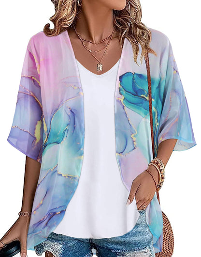 Womens Kimono Beach Cover Up Chiffon Cardigan Floral Tops Loose Capes