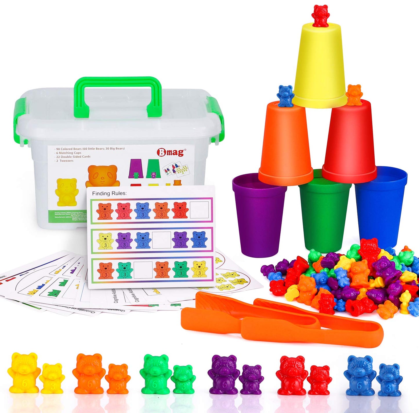 Bmag Counting Bears with Matching Sorting Cups, Preschool Math Learning Game with 24 Big Bears, 24 Little Bears, STEM Educational Learning Activities Gifts for Kids Age 3 4 5 Year Old