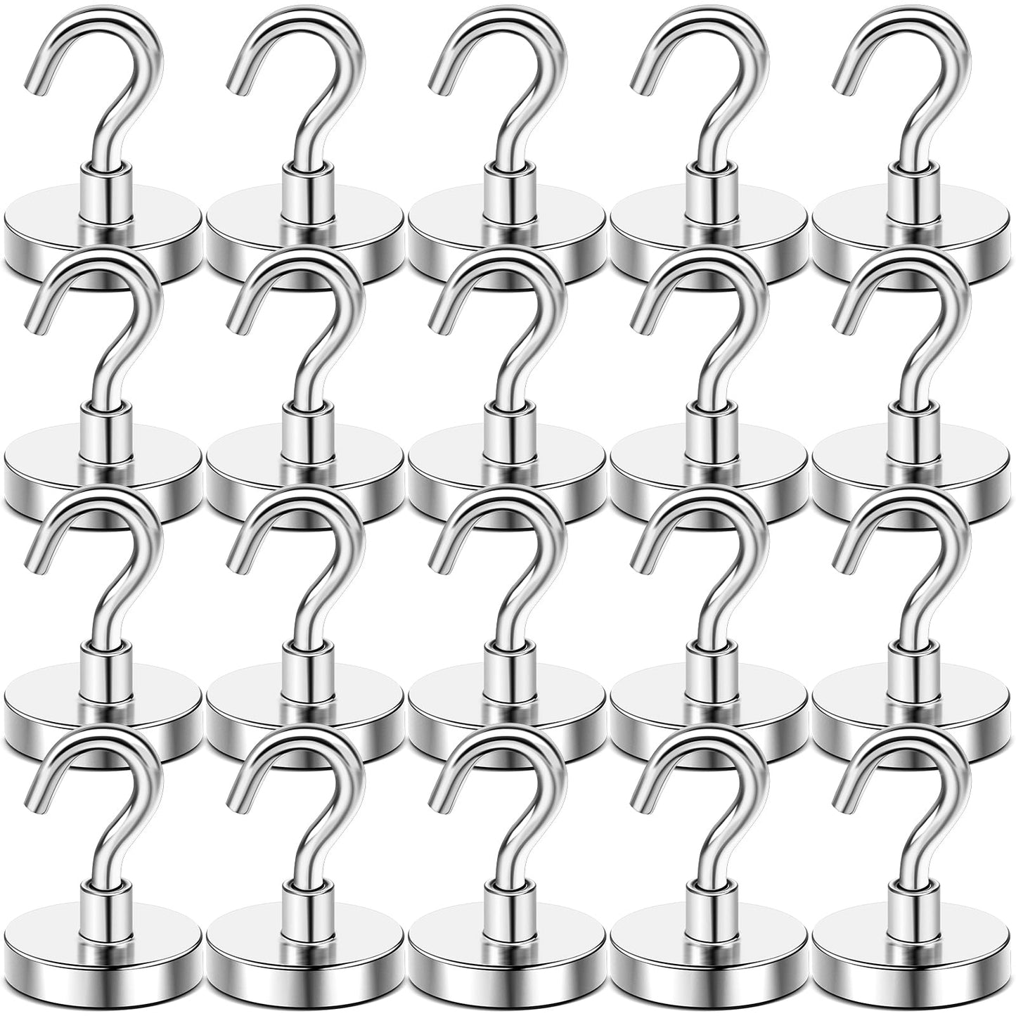 DIYMAG Magnetic Hooks, 30lbs+ Heavy Duty Magnetic Hooks Cruise for Hanging, Super Strong Magnet Hooks for Cruise Cabin, Refrigerator, Classroom, Magnetic Metal Hooks for Grill (Sliver, Pack of 20)