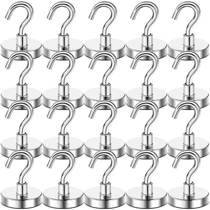 DIYMAG Magnetic Hooks, 30lbs+ Heavy Duty Magnetic Hooks Cruise for Hanging, Super Strong Magnet Hooks for Cruise Cabin, Refrigerator, Classroom, Magnetic Metal Hooks for Grill (Sliver, Pack of 20)