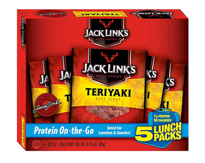 Jack Link's Beef Jerky 5 Count Multipack, Original, 5, 0.625 oz. Bags - Flavorful Meat Snack for Lunches, Ready to Eat - 7g of Protein, Made with 100% Beef - No Added MSG** or Nitrates/Nitrites