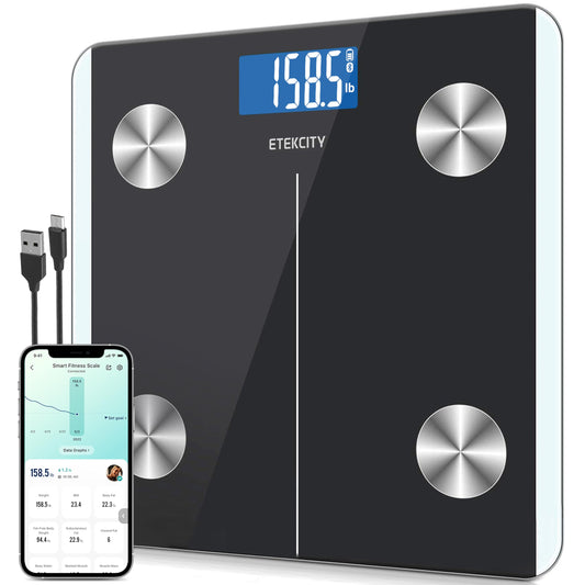 Etekcity Smart Rechargeable Scale for Body Weight and Fat Percentage, Accurate Digital Bathroom Scale for Muscle, Accurate Weighing Machine for People Sync with Smartphone App, 400lb