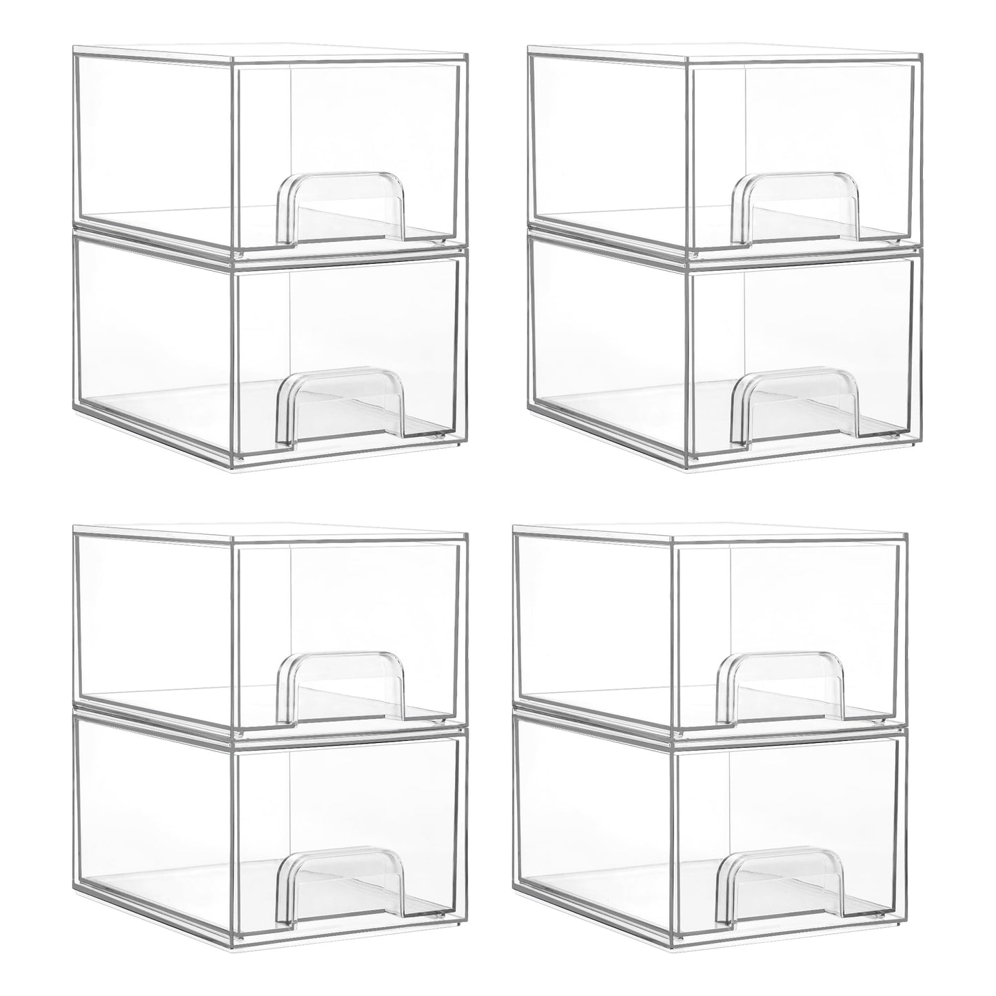 Vtopmart 2 Pack Clear Stackable Storage Drawers, 4.4'' Tall Acrylic Bathroom Makeup Organizer,Plastic Storage Bins For Vanity, Undersink, Kitchen Cabinets, Pantry, Home Organization and Storage