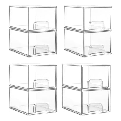 Vtopmart 2 Pack Clear Stackable Storage Drawers, 4.4'' Tall Acrylic Bathroom Makeup Organizer,Plastic Storage Bins For Vanity, Undersink, Kitchen Cabinets, Pantry, Home Organization and Storage