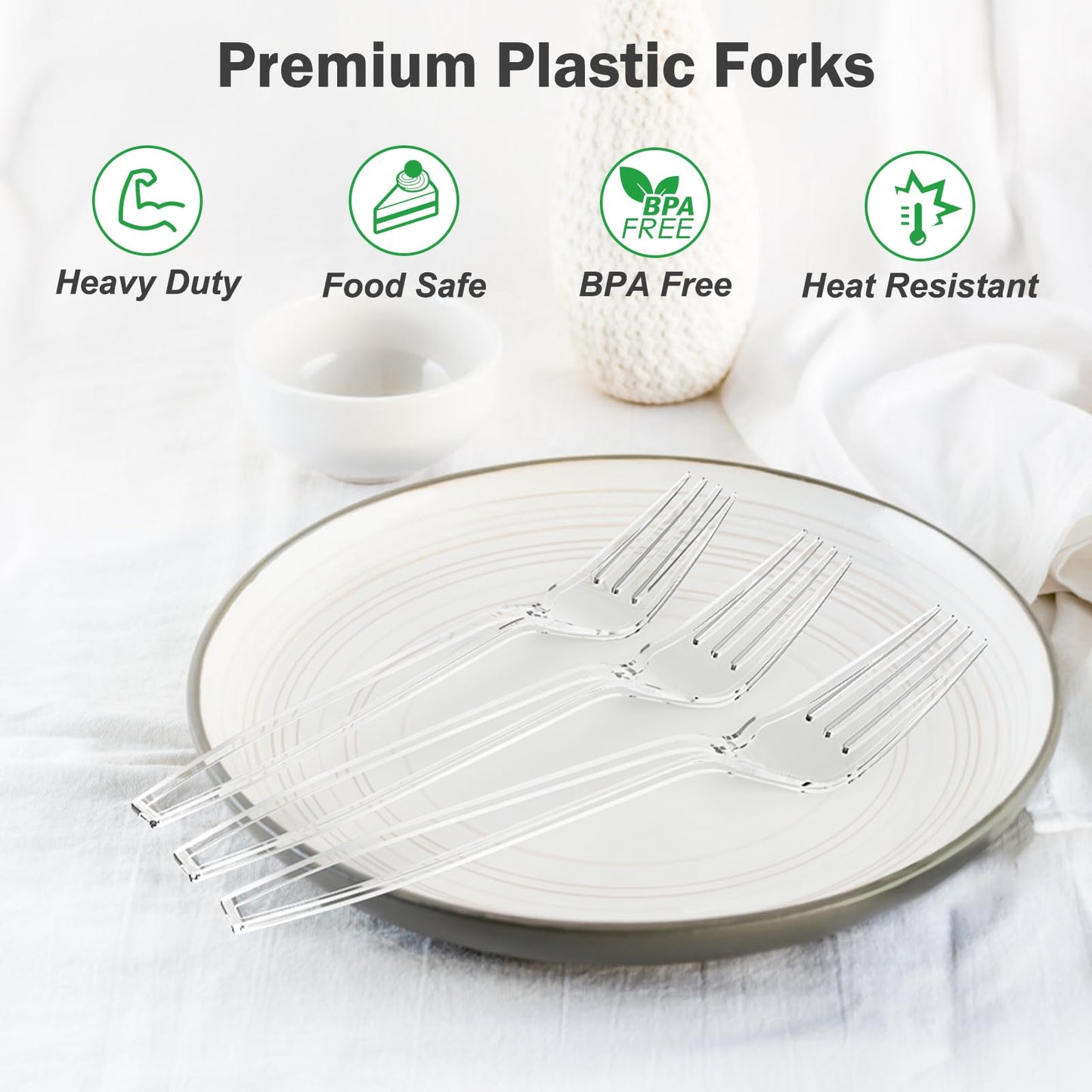 360 Count Extra Heavy Duty Clear Plastic Forks Disposable, BPA-Free, Heat Resistant, Solid and Durable Disposable Forks Bulk, Premium Plastic Forks heavy duty for Party Supply