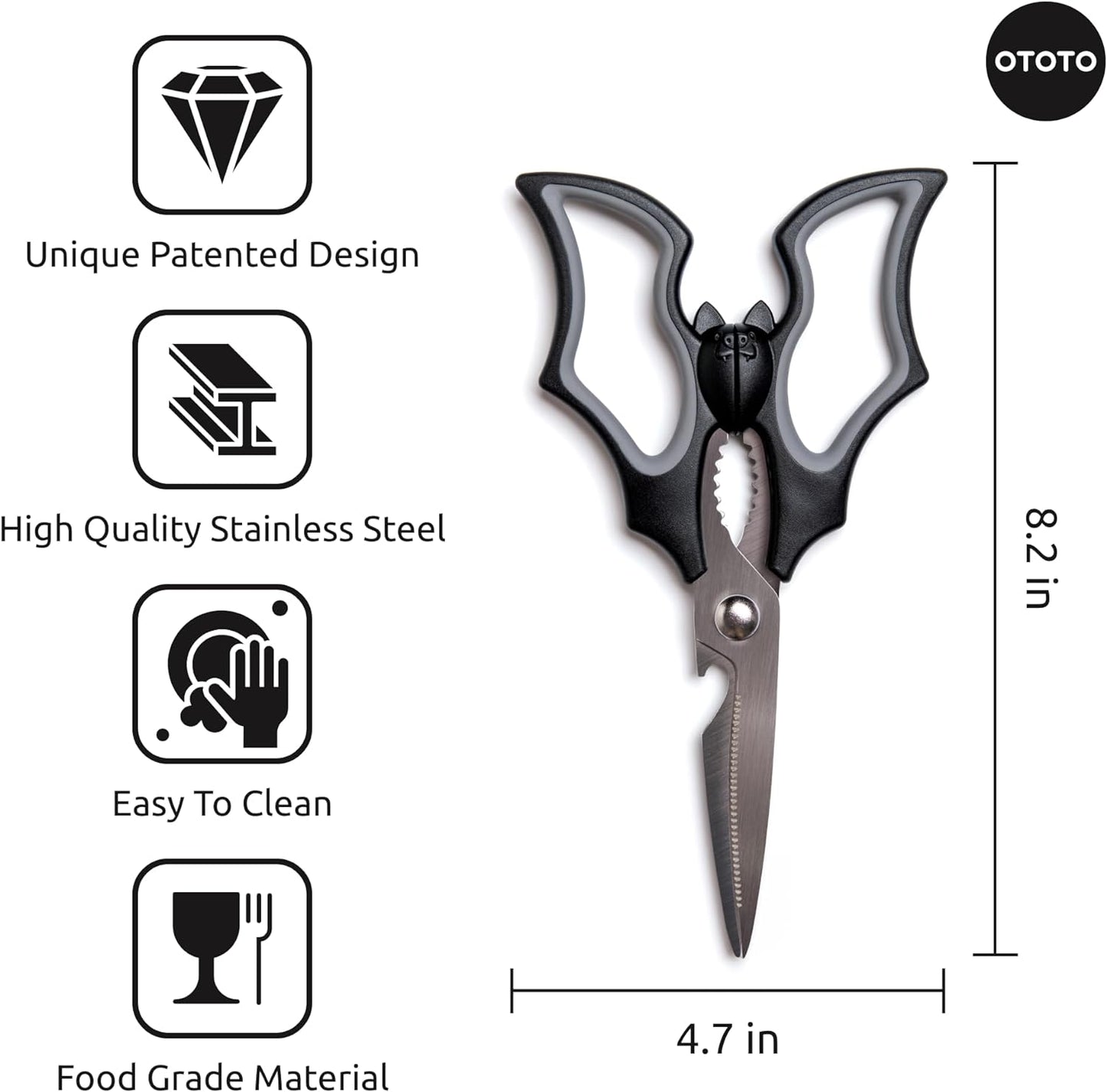 NEW!! Elizabat Kitchen Scissors by OTOTO - Halloween Goth Cute Bat Kitchen Shears, Gothic Scissors Kitchen Utensils - Spooky Bats Halloween Gifts, Cooking Scissors, Kitchen Gadgets, Goth Gifts