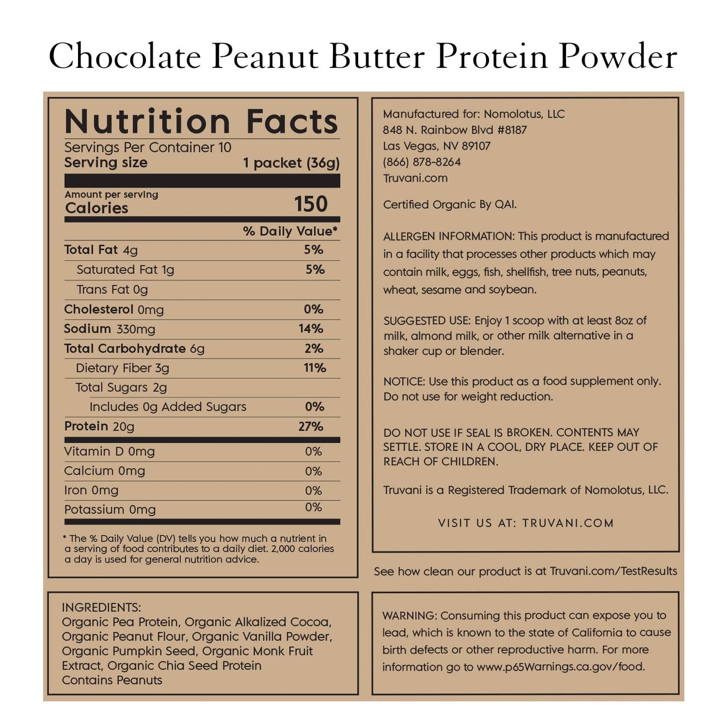 Truvani Vegan Pea Protein Powder | Banana Cinnamon | 20g Organic Plant Based Protein | 1 Serving | Keto | Gluten & Dairy Free | Low Carb | No Added Sugar