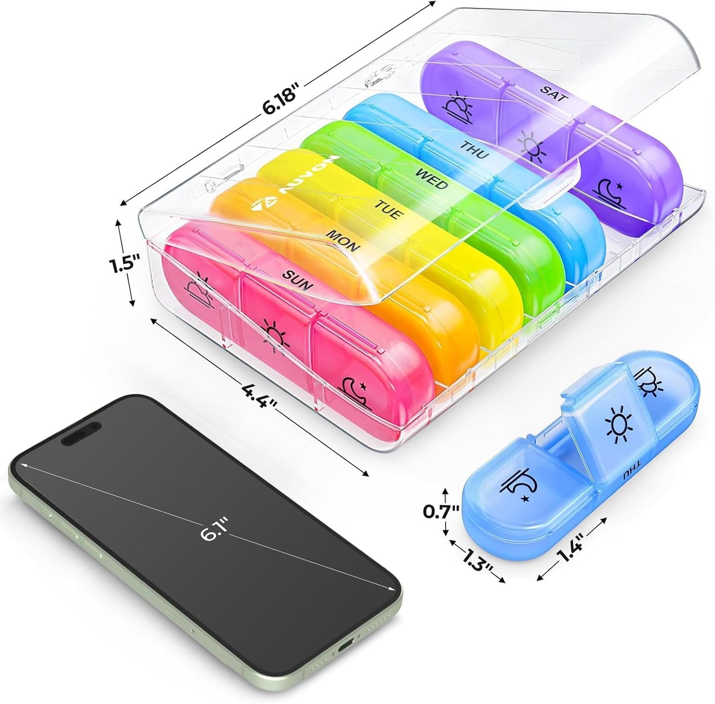 AUVON Weekly Pill Organizer 3 Times a Day, Large 7 Day Pill Box 3 Times a Day with Separate Container, Portable Pill Case for Medication, Vitamins, Fish Oil and Supplements