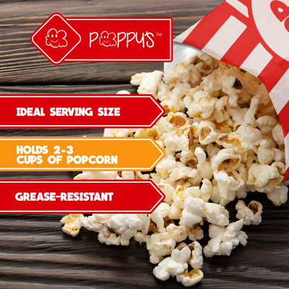 Poppy's Paper Popcorn Bags - 200 1oz Concession-Grade Bags, Popcorn Machine Accessories for Popcorn Bars, Movie Nights, Concessions