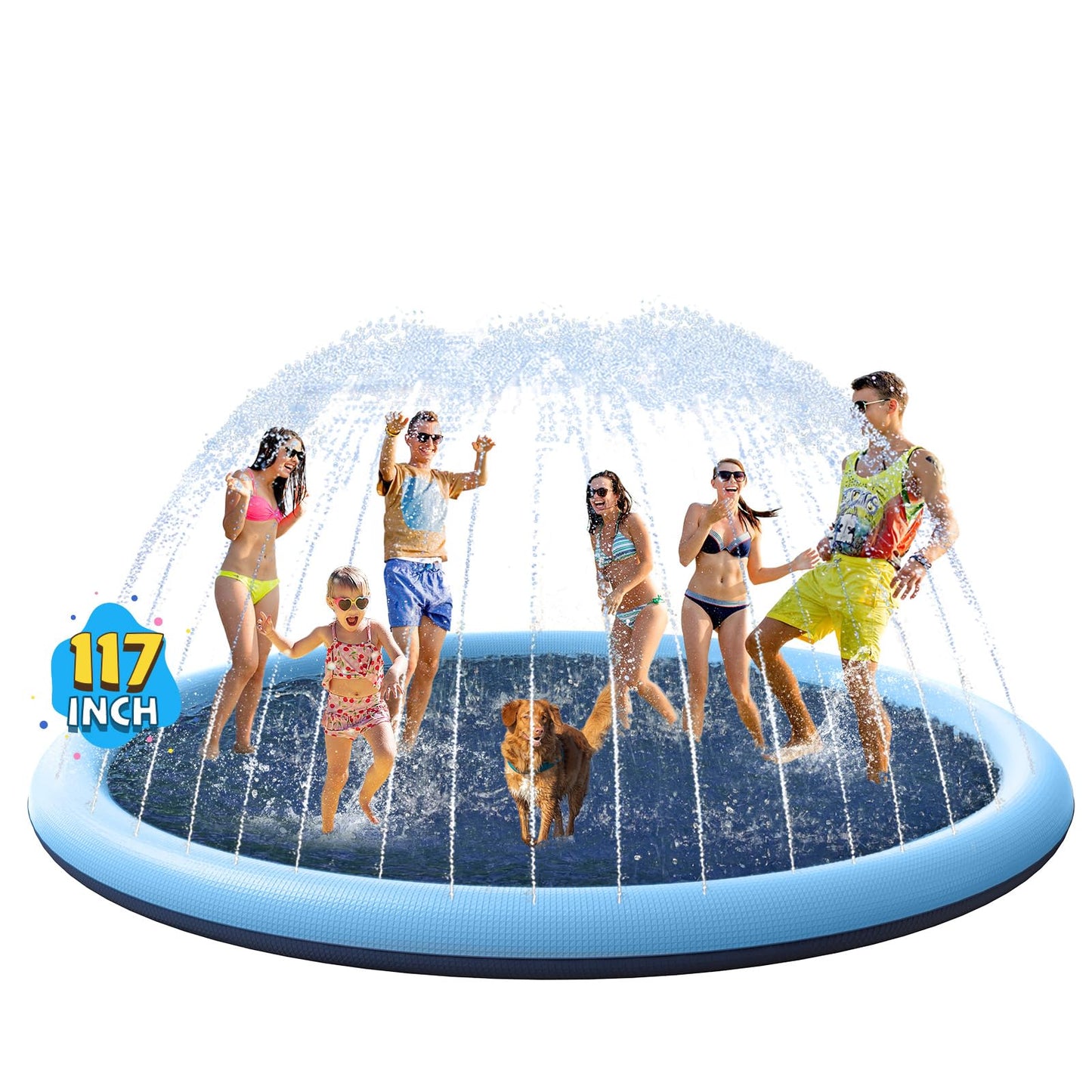 VISTOP Non-Slip Splash Pad for Kids and Dog, Thicken Sprinkler Pool Summer Outdoor Water Toys - Fun Backyard Fountain Play Mat for Baby Girls Boys Children or Pet Dog (59 inch, Blue&Blue)