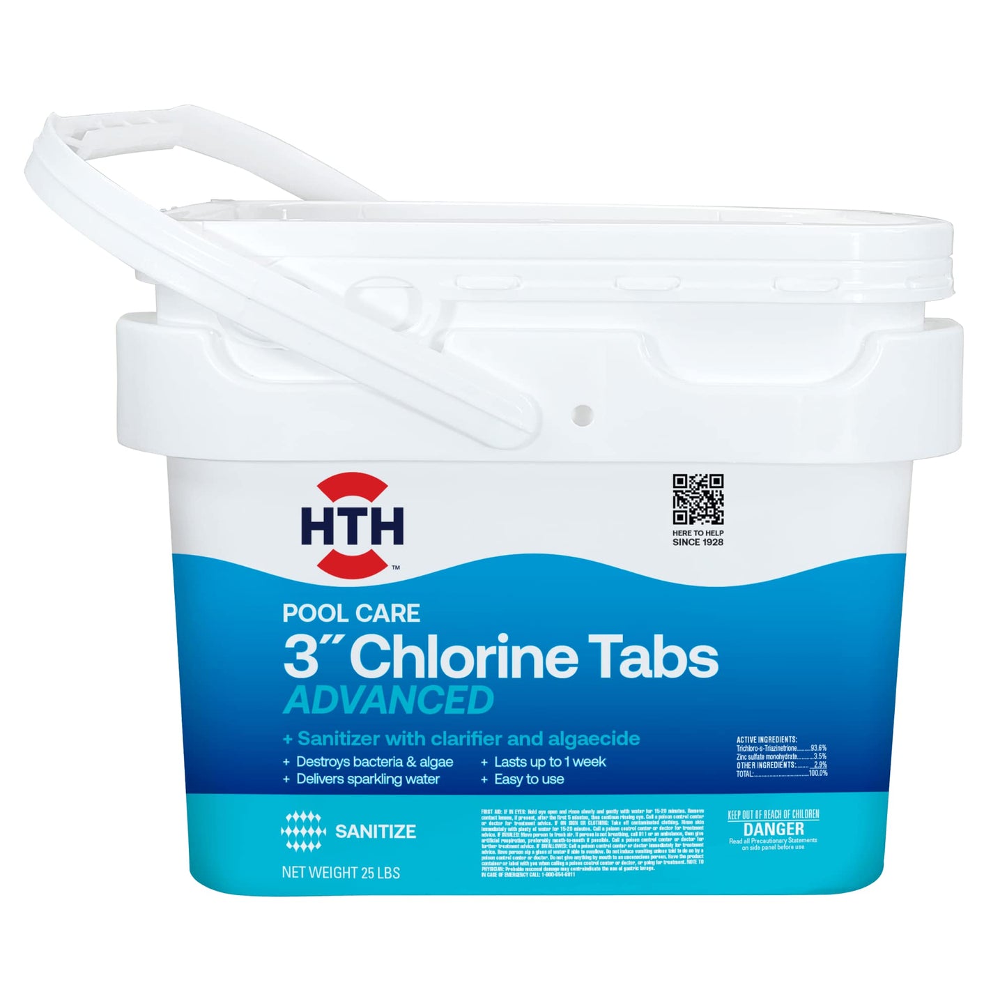 HTH 42052W Pool Care 3" Chlorine Tabs Advanced, Individually Wrapped Tablets - Swimming Pool Sanitizer with Clarifier & Algaecide, Destroys Bacteria & Algae, Delivers Clear Water All Season, 5 lbs