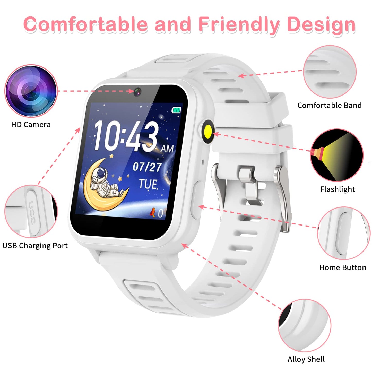 Phyulls Smart Watch for Kids with 24 Games Alarm Clock, Touchscreen, Calendaring Camera Music Player Time Display Video & Audio Recording, Toys for 3-12 Years Old Boys Toddler