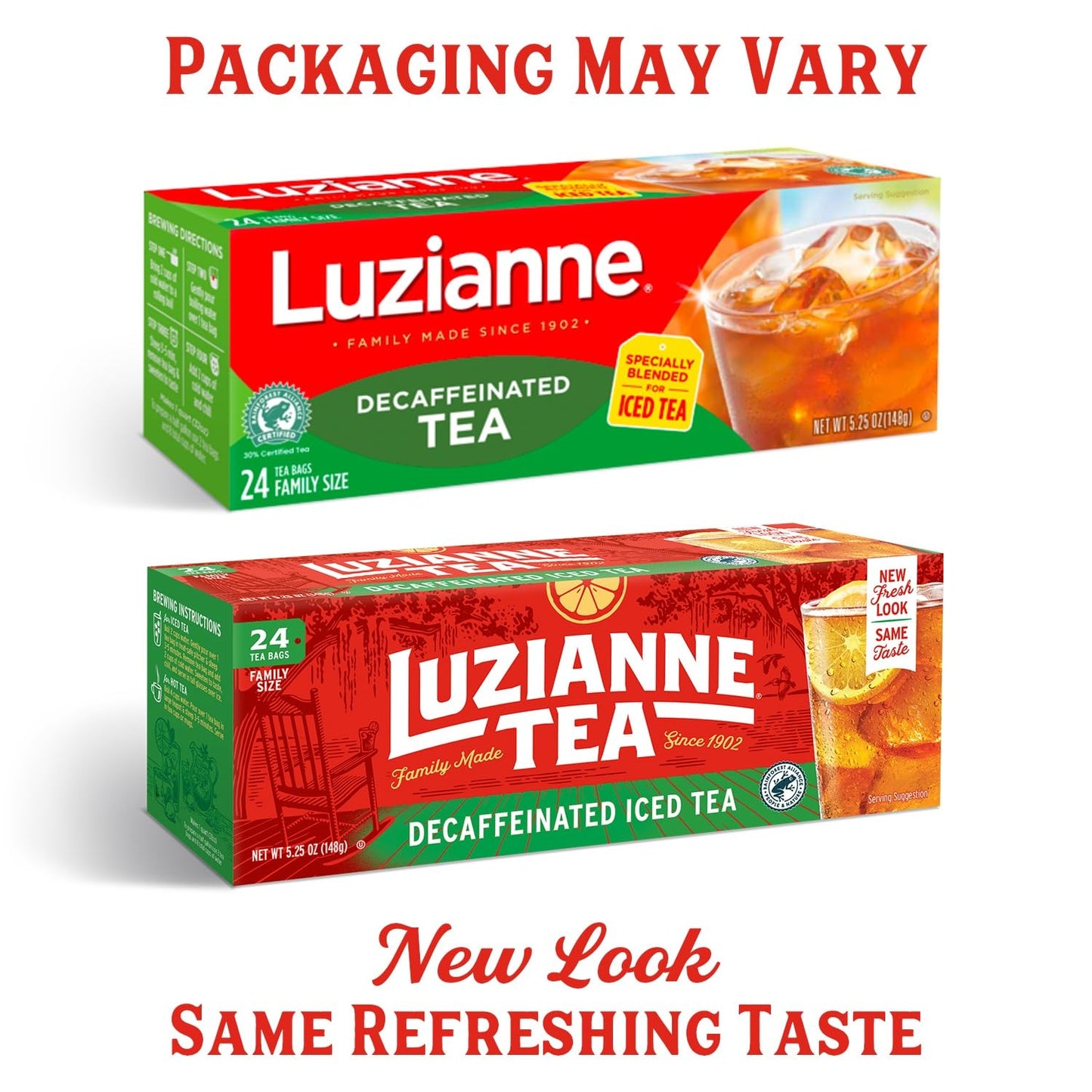 Luzianne Decaffeinated Iced Tea Bags, Family Size, 24ct Box (Pack of 6)