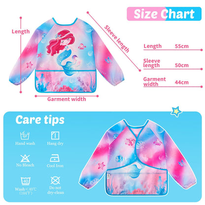 WERNNSAI Kids Art Smock - Kids Painting Aprons for Girls Waterproof Toddler Smock Painting with Long Sleeve 3 Pockets