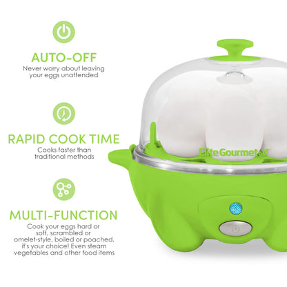 Elite Gourmet EGC-007## Rapid Egg Cooker, 7 Easy-To-Peel, Hard, Medium, Soft Boiled Eggs, Poacher, Omelet Maker, Auto Shut-Off, Alarm, 16-Recipe Booklet, BPA-Free, White