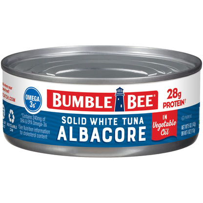 Bumble Bee Solid White Albacore Tuna in Water, 5 oz Can (Pack of 8) - Wild Caught Tuna - 29g Protein per Serving, High in Omega-3s - Non-GMO Project Verified, Gluten Free, Kosher